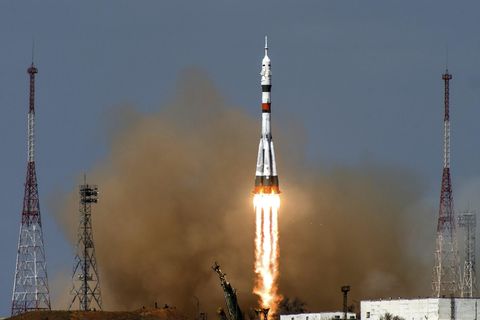 Baikonur, Kasachstan: Die russische Sojus-MS16-Rakete beim Start. 