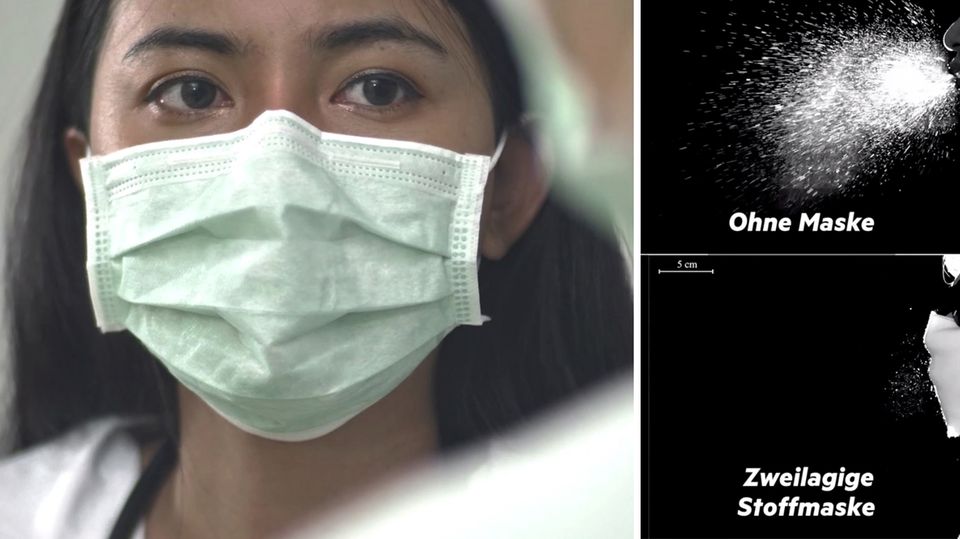 Covid-19: Test zeigt, wie gut Masken Tropfen zurückhalten.