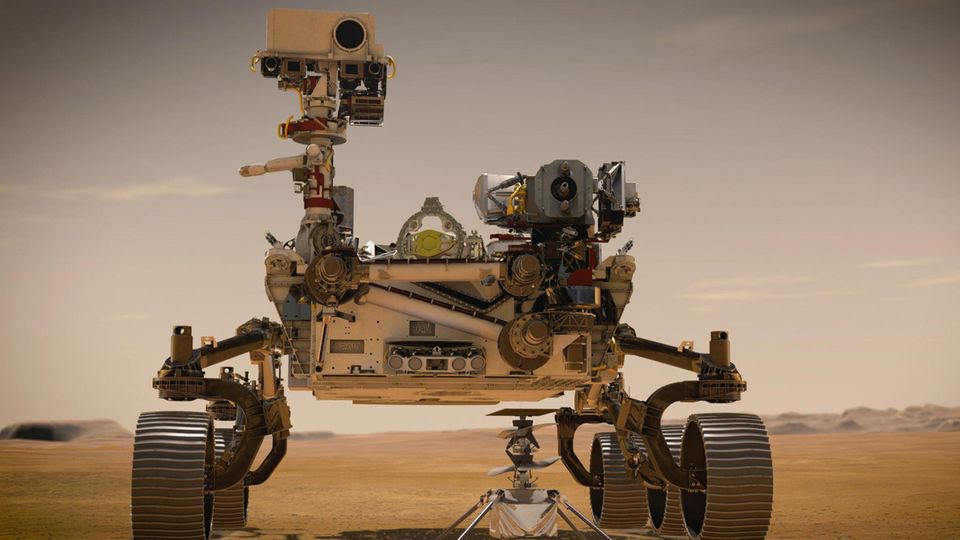 Mars-Rover Perseverance mit der Drohne Ingenuity