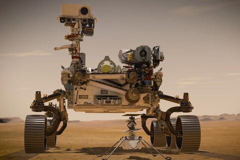 Mars-Rover Perseverance mit der Drohne Ingenuity