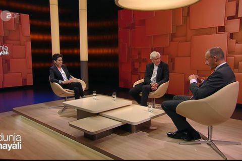Bei Dunja Hayali zu Gast: EKD-Vorsitzender Heinrich Bedford-Strohm und CDU-Politiker Friedrich Merz
