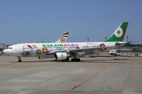 Ein Flugzeug mit "Hello Kitty"-Lackierungen.