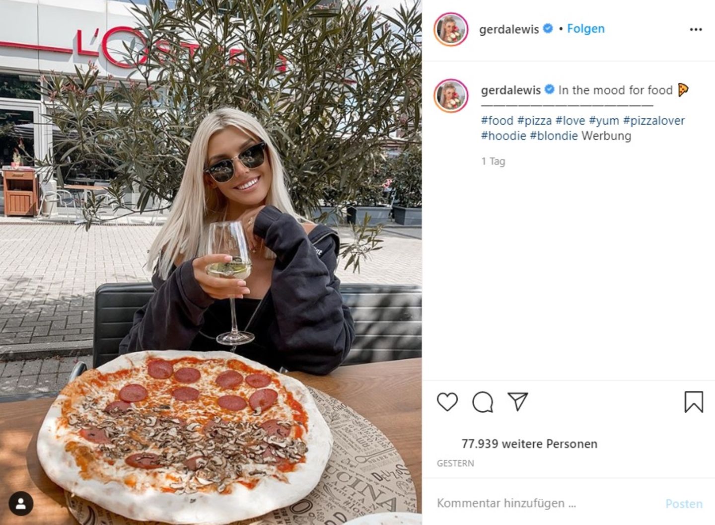 Gerda Lewis wird für Salami-Pizza-Bild kritisiert