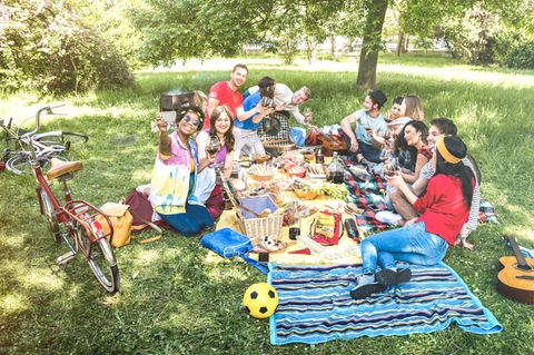 Eine Gruppe Teenager beim Picknick