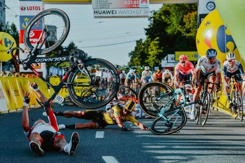 Der schwerverletzte Radprofi Fabio Jakobsen ist auf dem Bikd nicht zu sehen.