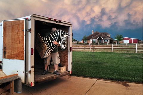 Ranchbesitzer Erik Grimland transportiert eine Jagdtrophäe