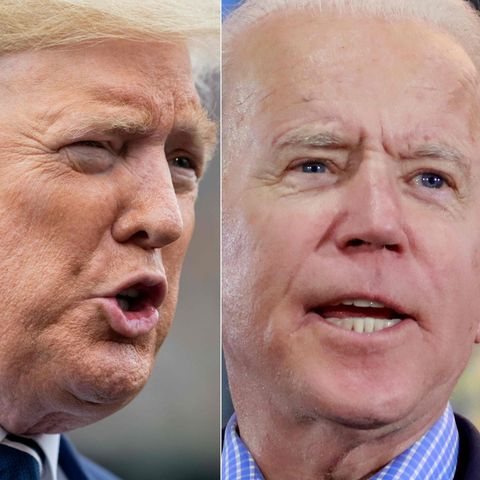 Links spricht US-Präsident Donald Trump, rechts Präsidentschaftskandidat Joe Biden
