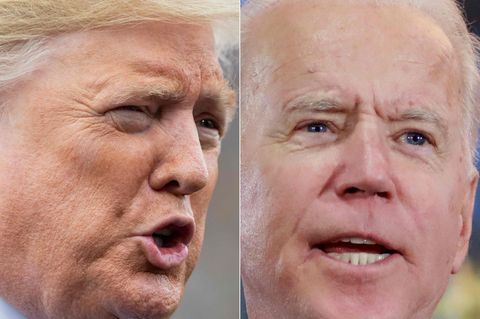 Links spricht US-Präsident Donald Trump, rechts Präsidentschaftskandidat Joe Biden