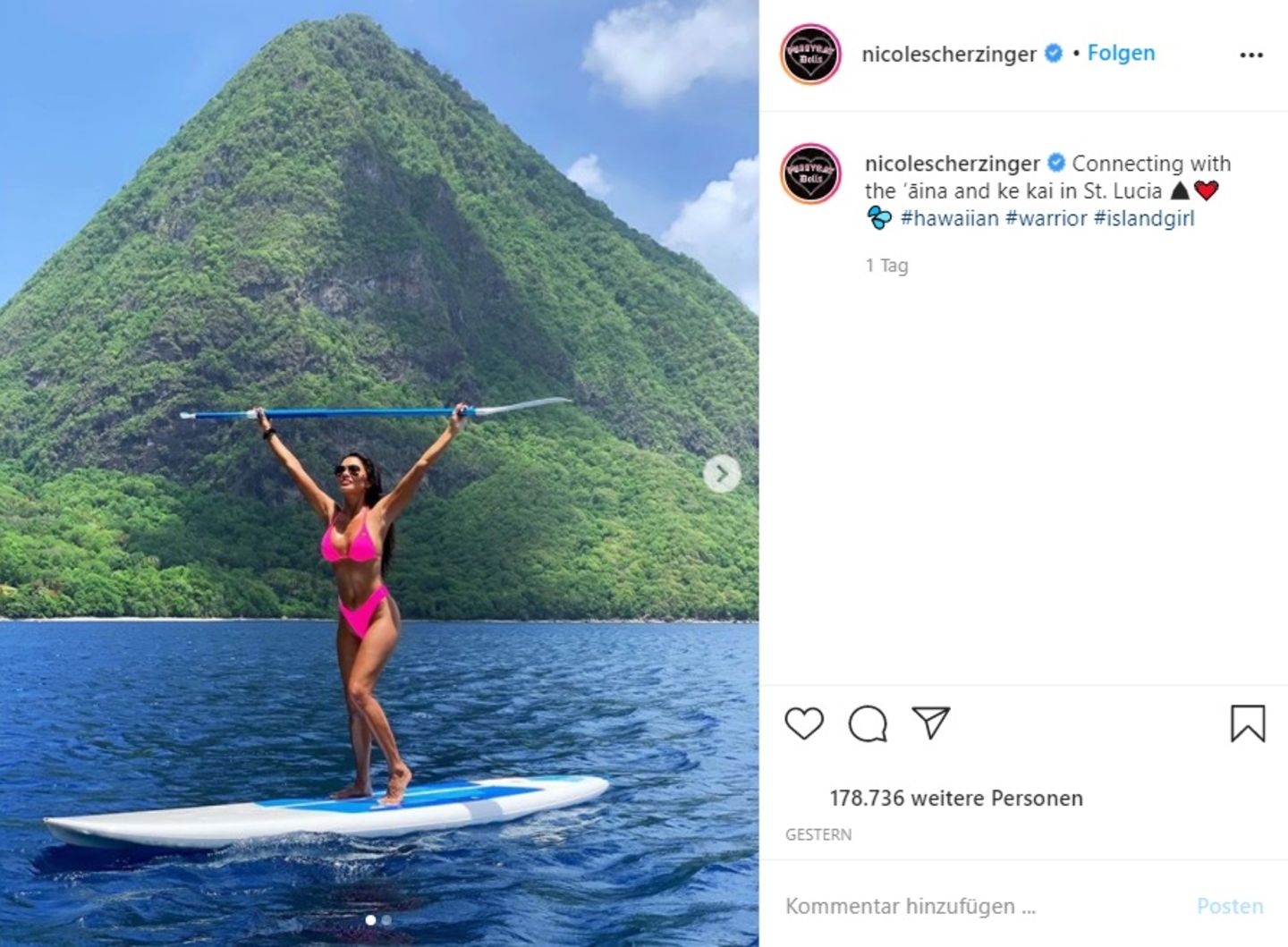 Nicole Scherzinger paddelt im Bikini Stars im Urlaub: Nicole Scherzinger im Bikini