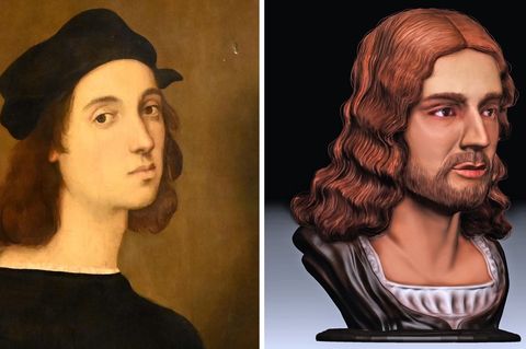Das berühmte Portrait des Malers und daneben die Rekonstruktion