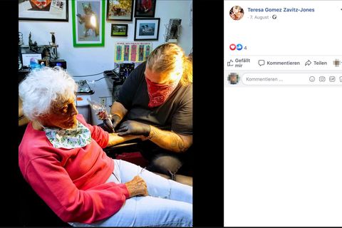 Nach Besuchsverbot: Alte Dame lässt sich mit 103 Jahren ihr erstes Tattoo stechen – einen Frosch