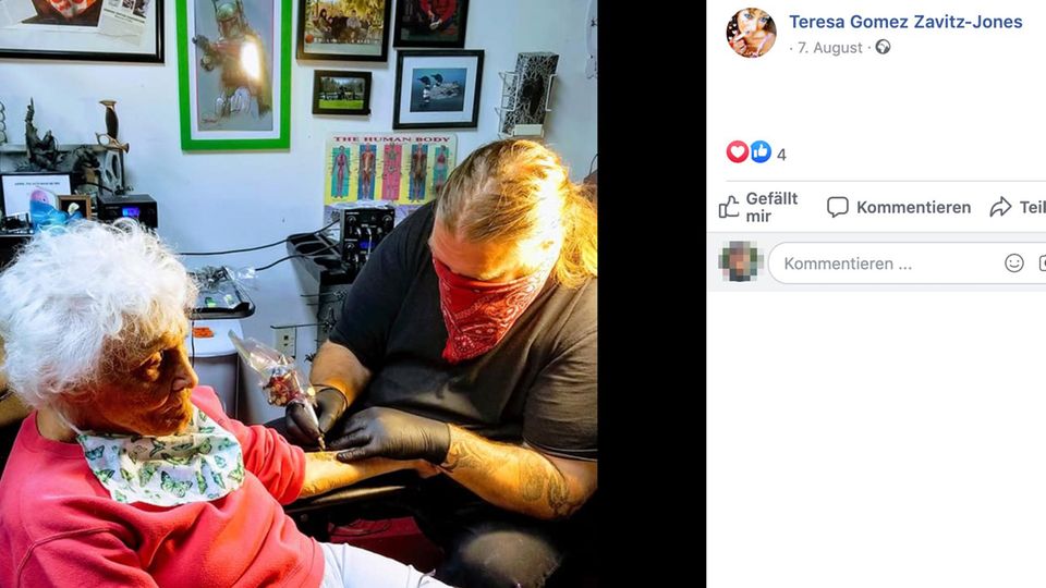 Nach Besuchsverbot: Alte Dame lässt sich mit 103 Jahren ihr erstes Tattoo stechen – einen Frosch