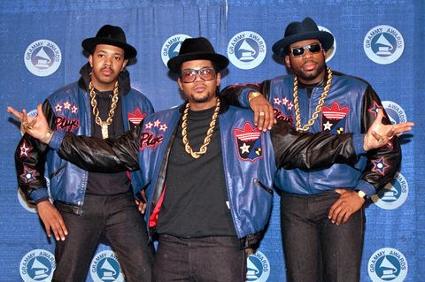Die Rap-Gruppe Run-DMC im Jahr 1988: Joseph "Run" Simmons (l.), Darryl "DMC" McDaniels (M.) und Jason Mizell "Jam Master Jay"
