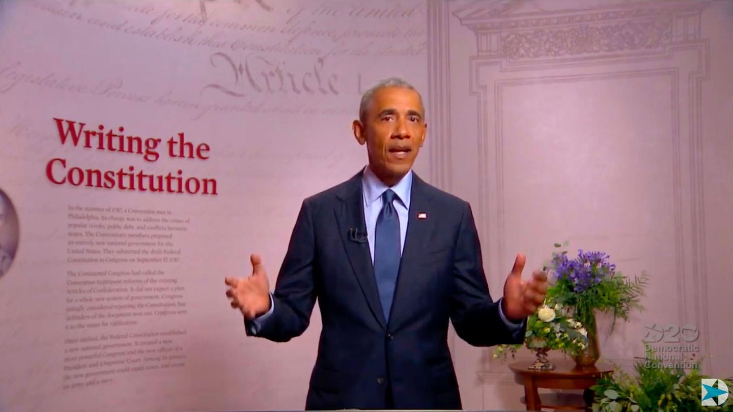 Ex-US-Präsident Barack Obama bei seiner Rede auf dem virtuellen Parteitag der US-Demokraten Ex-US-Präsident Barack Obama bei seiner Rede auf dem virtuellen Parteitag der US-Demokraten
