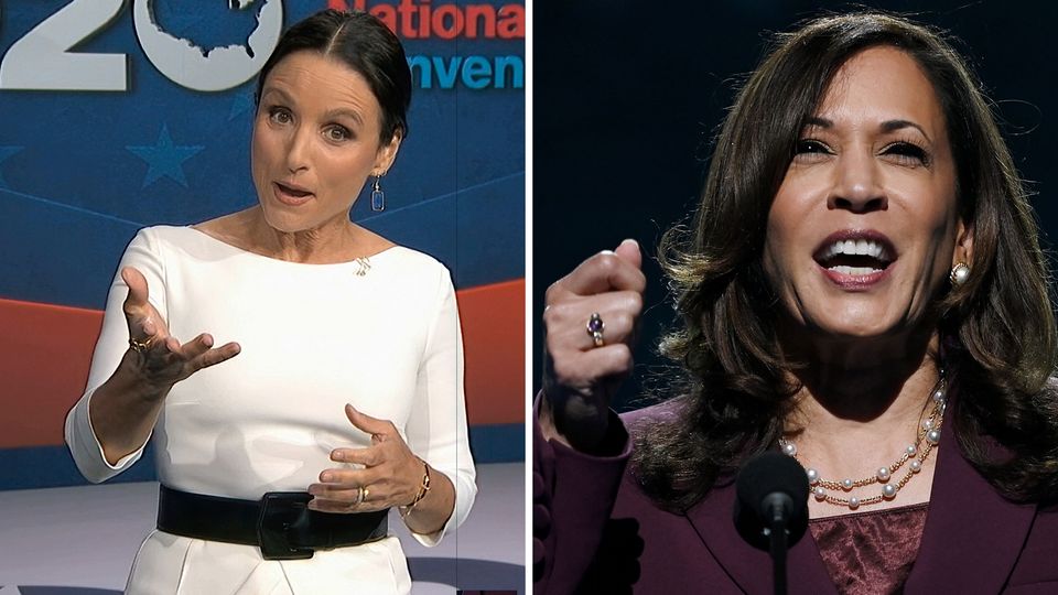 Schauspielerin Julia Louis-Dreyfus nimmt Republikaner aufs Korn, die "Kamala Harris" nicht aussprechen können.