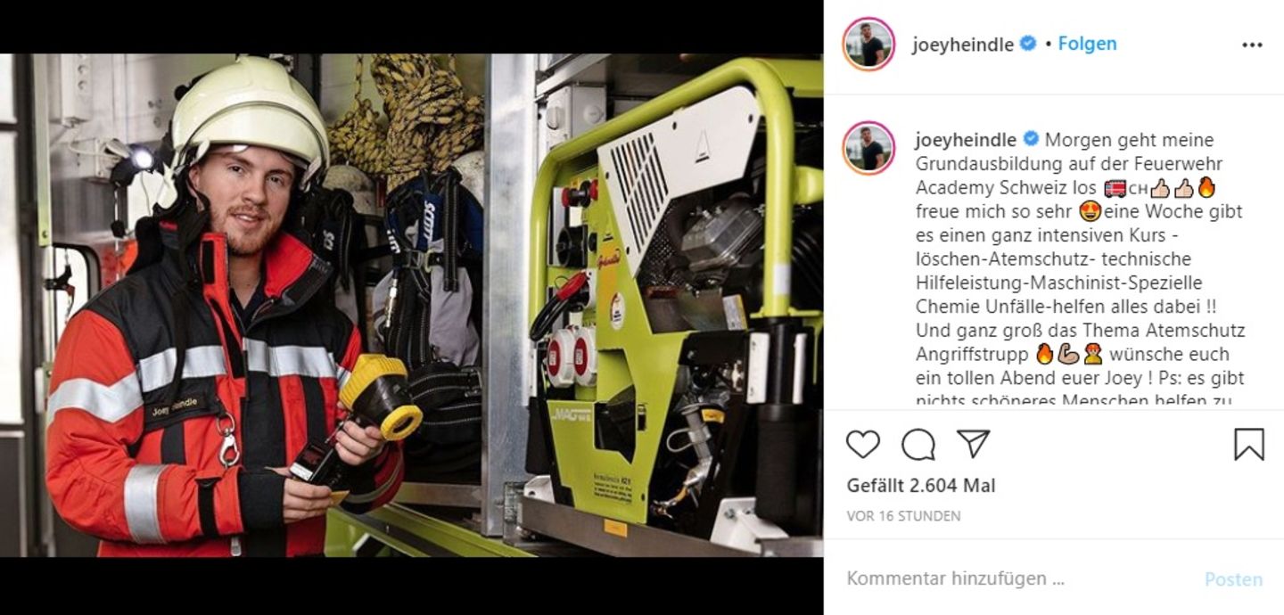 Joey Heindle macht in der Schweiz eine Grundausbildung zum Feuerwehrmann 