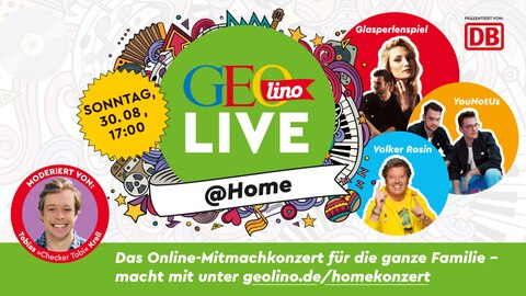Am 30. August startet um 17 Uhr das Konzert von GEOlino, das Sie über diesen Link erreichen: geolino.de/homekonzert