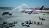 Das "Pink Plane" von Delta Air Lines wird von einem rosa Band und dem Schriftzug der Breast Cancer Research Foundation geziert. Die Boeing 767-400ER führte im Oktober den 15. Breast Cancer One Flug für Mitarbeiter, die Brustkrebs überlebt haben, durch. Dieses Jahr verband die Airline Atlanta und San Diego im Rahmen der Aktion und sammelte mehr als 25.000 US-Dollar Spendengelder.