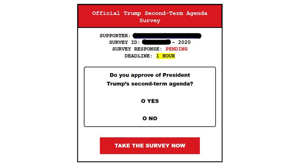 Umfrage zur Agenda für eine zweite Amstzeit in einer Team-Trump-E-Mail Umfrage zur Agenda für eine zweite Amstzeit in einer Team-Trump-E-Mail