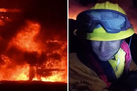 Kalifornien: Feuerwehrmänner im letzten Moment aus Flammen gerettet
