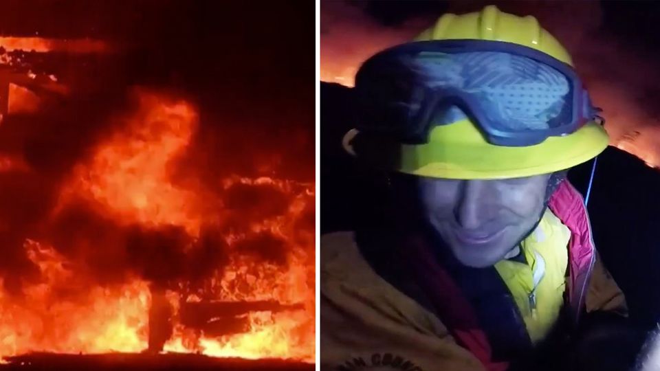 Kalifornien: Feuerwehrmänner im letzten Moment aus Flammen gerettet