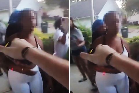 Ein Polizeibeamter schießt mit seiner Elektroschockpistole auf eine unbewaffnete Frau.