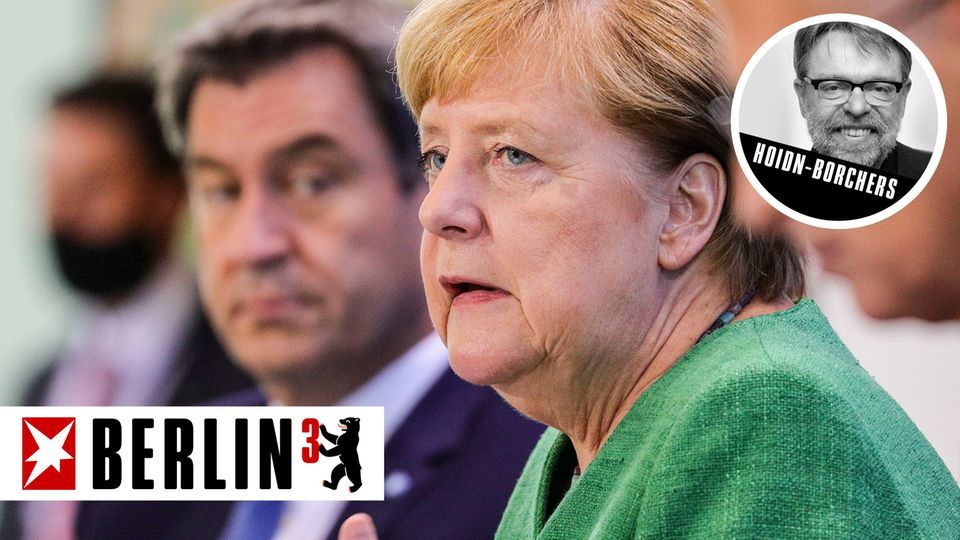Berlin hoch 3 Merkel und Söder während der Pk nach Corona-Verhandlungen