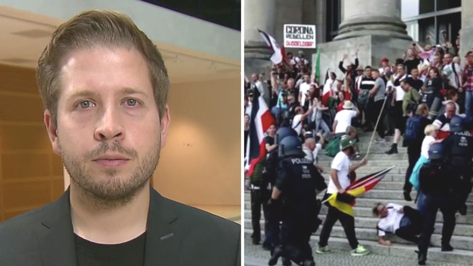 Kevin Kühnert im ntv-Frühstart zu Corona-Demos in Berlin Kevin Kühnert im ntv-Frühstart zu Corona-Demos in Berlin