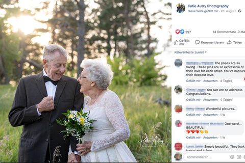 Diamantene Hochzeit: Nach 60 Jahren lässt sich ein Ehepaar im Original-Hochzeitsoutfit fotografieren