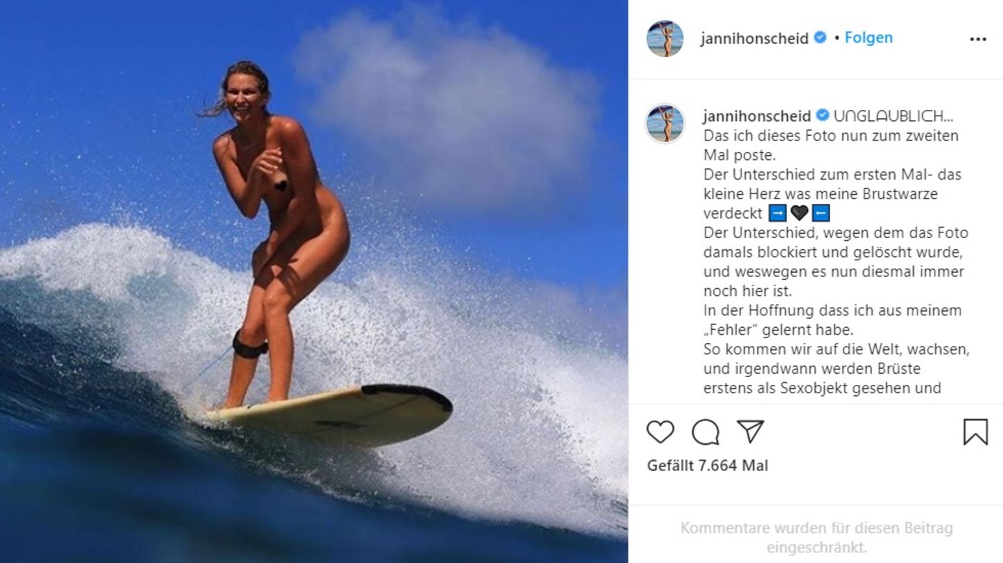 Janni Hönscheid ärgert sich, dass ihr freizügiges Bild von Instagram gelöscht wurde – und postete es noch einmal
