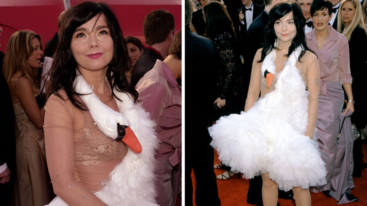 Sängerin Björk sorgte mit ihrem Schwanenkleid für Aufsehen