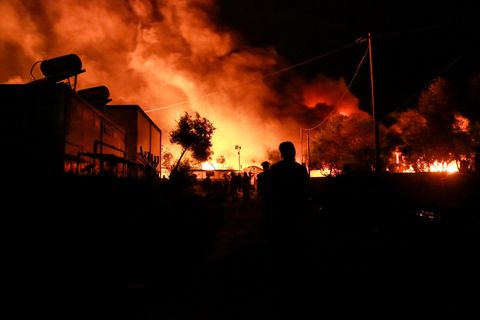 Brand im Flüchtlingslager Moria auf Lesbos