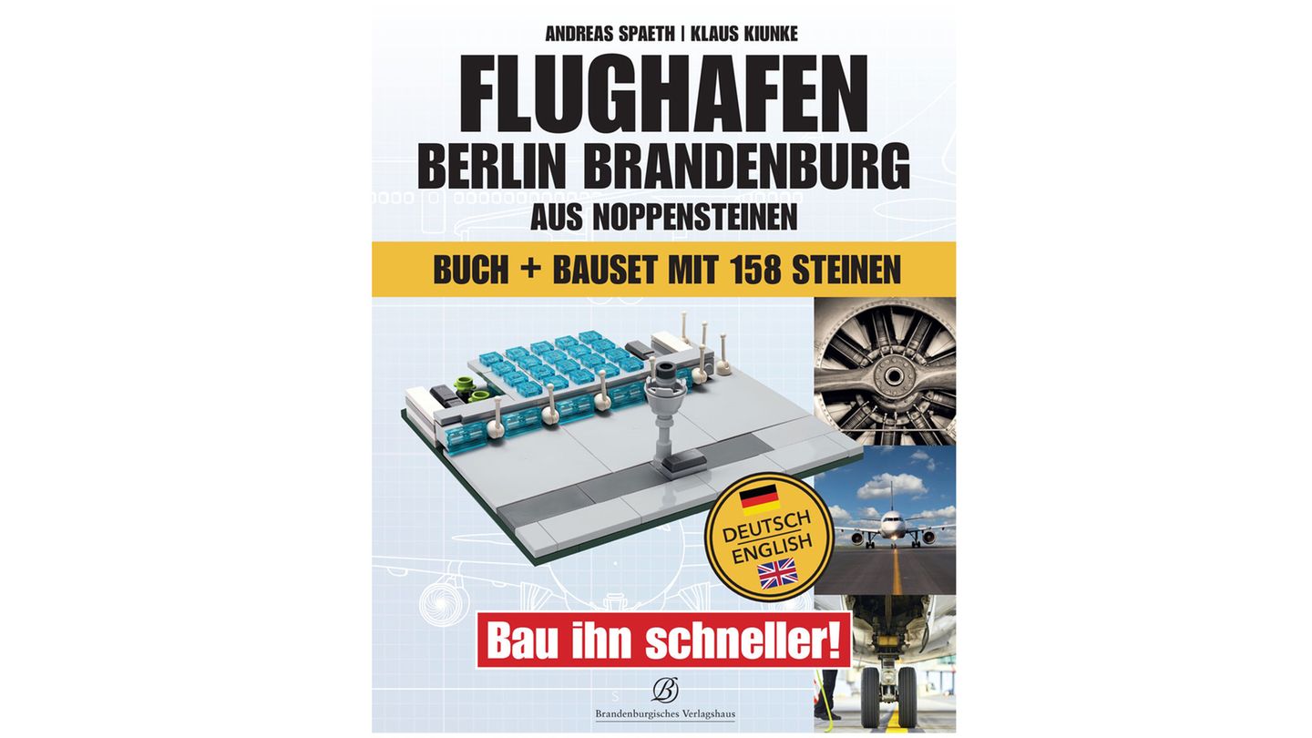 In 18 Schritten: "Flughafen Berlin Brandenburg aus Noppensteinen" von Andreas Spaeth und Klaus Kiunke. Bauset mit 158 Steinen und Begleitbuch in Deutsch und Englisch. Erschienen im Brandenburgischen Verlagshaus, Preis: 19,99 Euro "Flughafen Berlin Brandenburg aus Noppensteinen" von Andreas Spaeth und Klaus Kiunke. Bauset mit 158 Steinen und Begleitbuch in Deutsch und Englisch. Erschienen im Brandenburgischen Verlagshaus, Preis: 19,99 Euro