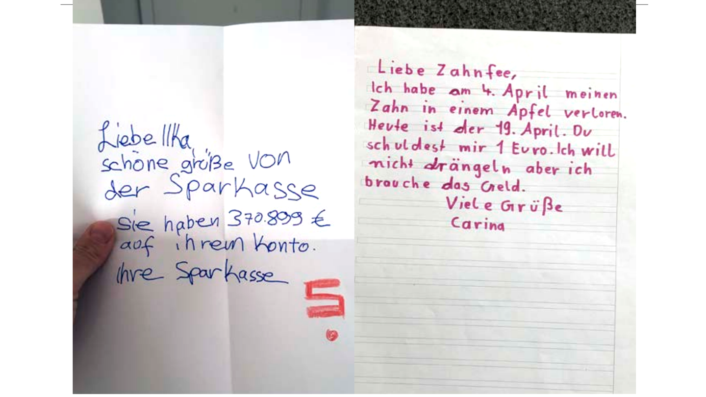 Auf diesen Brief hat Mama schon lange gehofft, Ella, 9 Jahre     Inkasso bei der Zahnfee, Carina, 8 Jahre