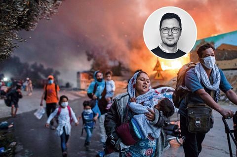Flüchtlinge fliehen vor dem Feuer