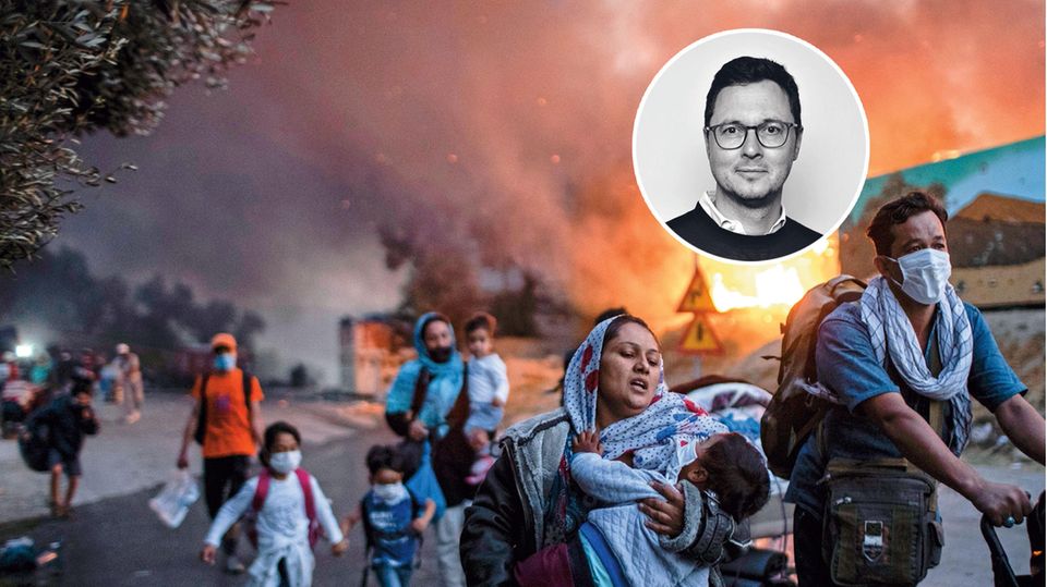 Flüchtlinge fliehen vor dem Feuer