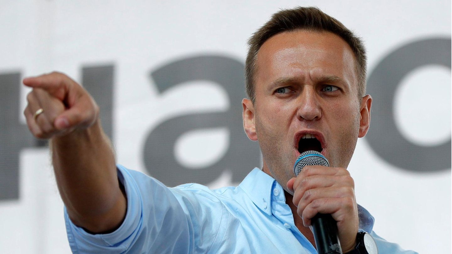 Alexej Nawalny spricht bei einem Protest in Moskau vor seiner Vergiftung 