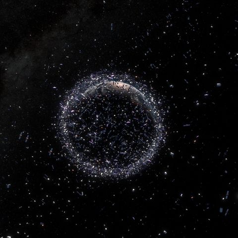 Weltraumschrott fliegt durchs All: Grafische Darstellung