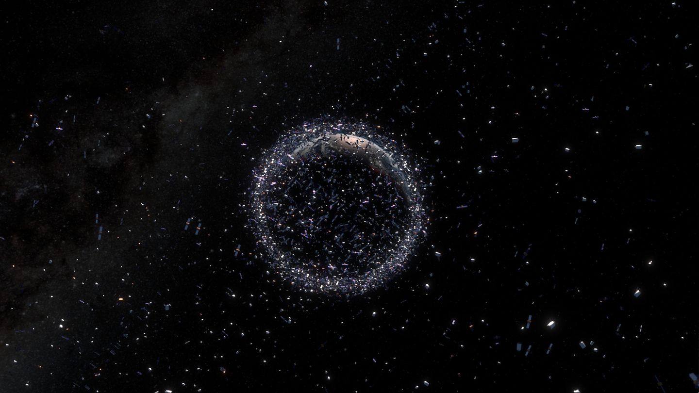 Weltraumschrott fliegt durchs All: Grafische Darstellung
