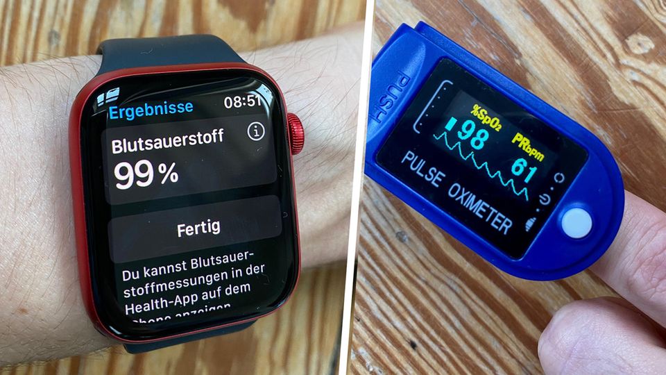 Das Pulsoxymeter der Apple Watch Series 6 im Vergleich mit einem handelsüblichen Gerät zur Blutsauerstoffmessung Das Pulsoxymeter der Apple Watch Series 6 im Vergleich mit einem handelsüblichen Gerät zur Blutsauerstoffmessung