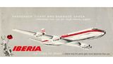 Iberia, Spanien, 1969  Ein optischer Klassiker ist dieses Ticket mit dem Abbild einer Douglas DC-8, dem damals von Iberia verwendeten Langstreckenflugzeug, ehe die Boeing 747 zum Einsatz kam.