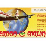 Cameroon Airlines, Kamerun 1987  Zur heute nicht mehr existierenden afrikanischen Airline gehörte auch die auf der Tickethülle abgebildete Boeing 747-200, die im November 2000 bei der Landung in Paris von der Landebahn abkam und nicht mehr zu reparieren war.