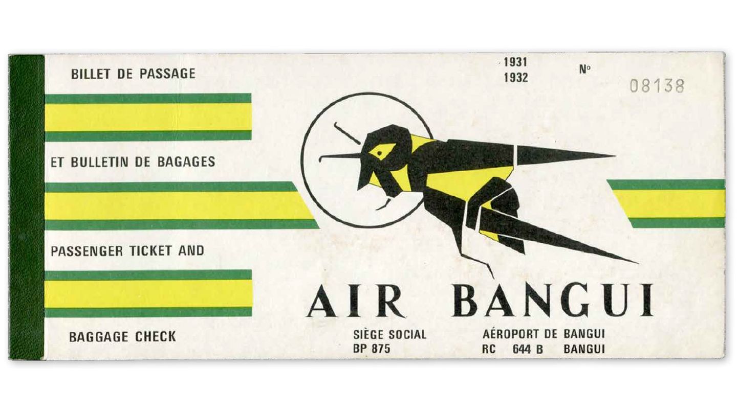 Air Bangui, Zentralafrikanische Republik, 1969  Kaum einer kennt noch diese Fluglinie mit einer Heuschrecke als Firmenlogo, die einst als Zubringer für Flüge von Air Afrique diente.