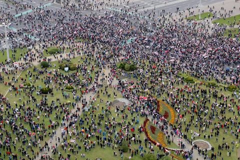 Luftaufnahmen aus Belarus: Demonstranten gehen gegen Machthaber Alexander Lukschenko auf die Straße