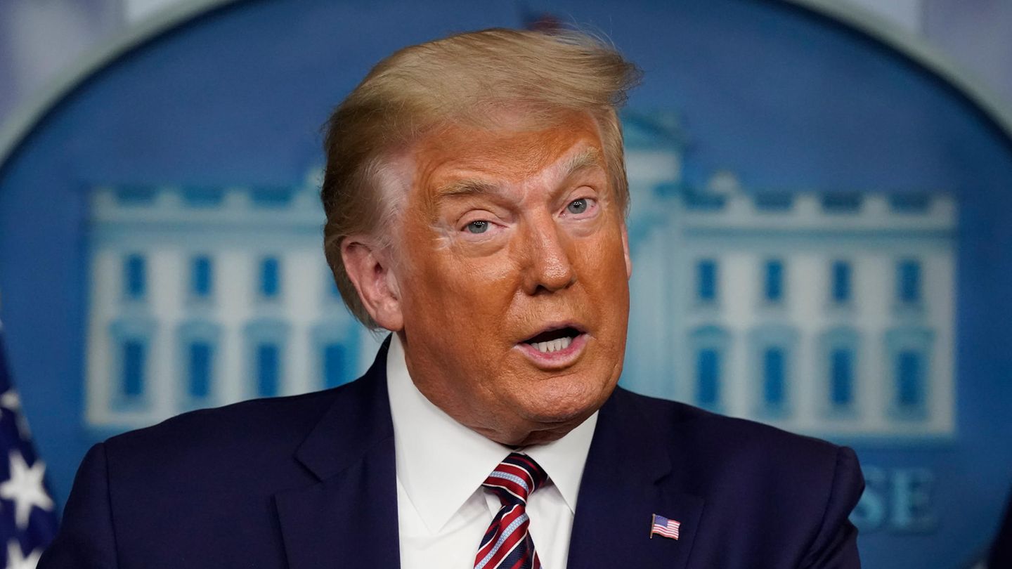 Donald Trump, Präsident der USA, während einer Pressekonferenz im Weißen Haus