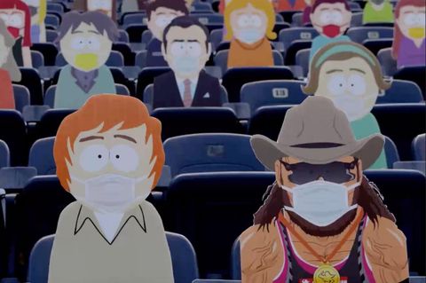 Pappaufsteller von "South Park"-Figuren füllen ein leeres Stadion in Denver aus.
