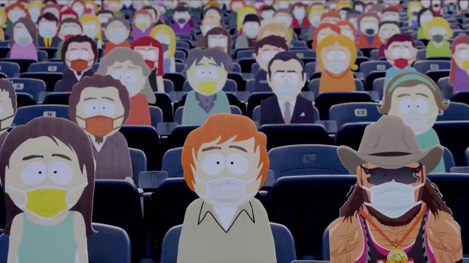 Pappaufsteller von "South Park"-Figuren füllen ein leeres Stadion in Denver aus.