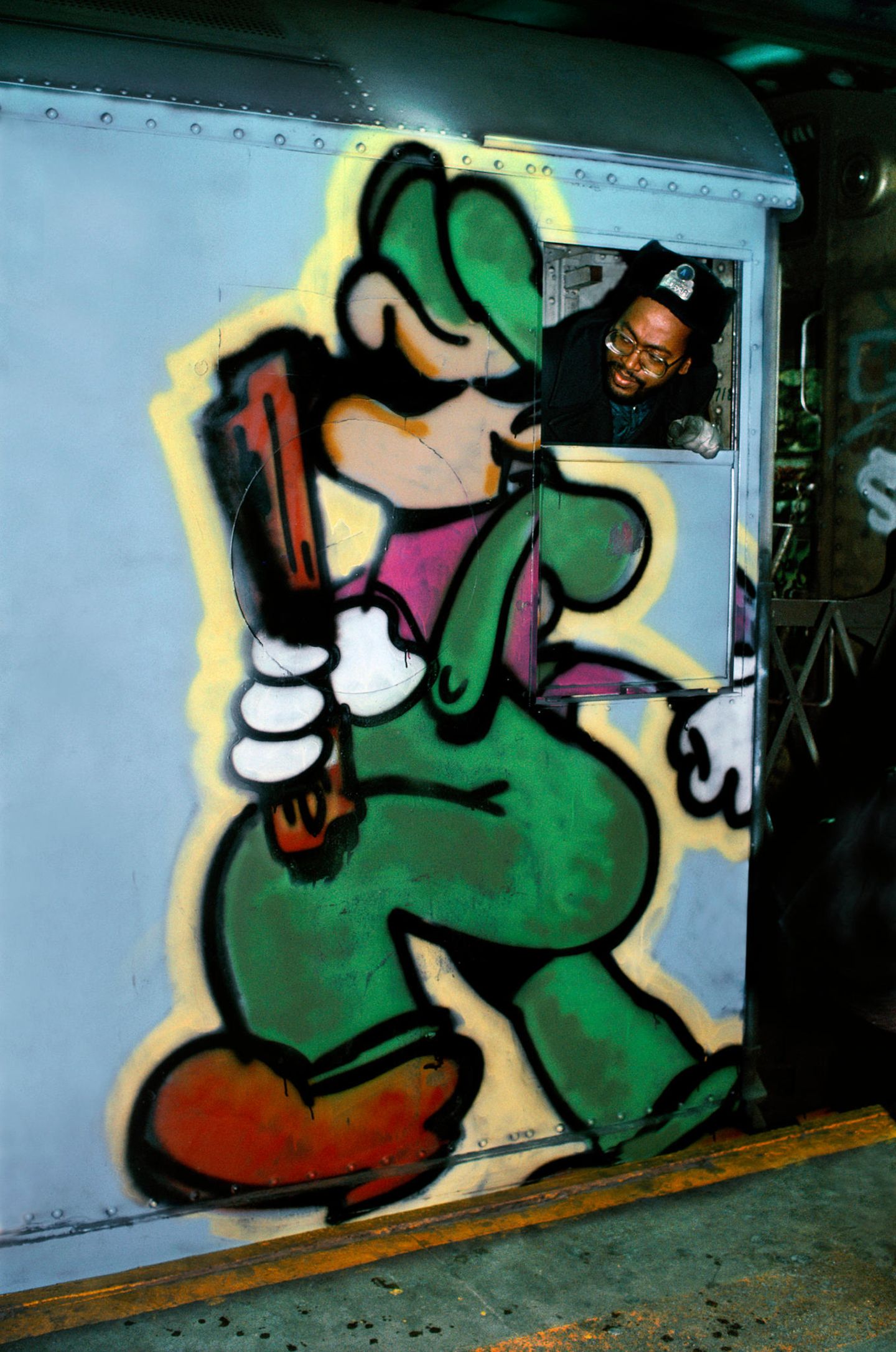 Cop drawn from a Mario character from Nintendo's Donkey Kong video game, Son1 & Rem, Manhattan, NYC, 1983