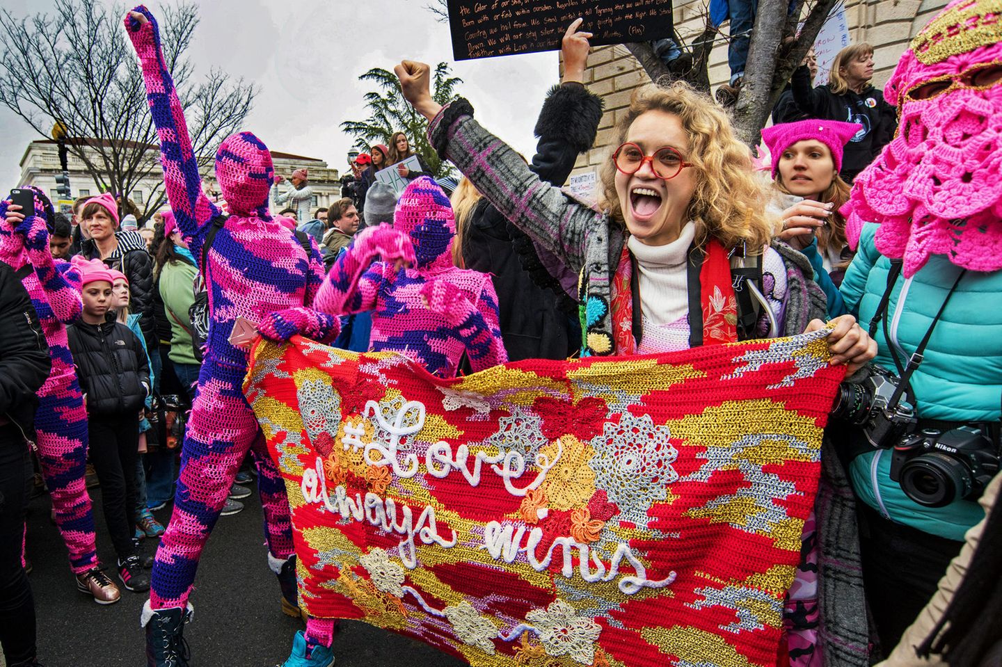 Olek and crew at Women's March, Washington, D.C., 2017