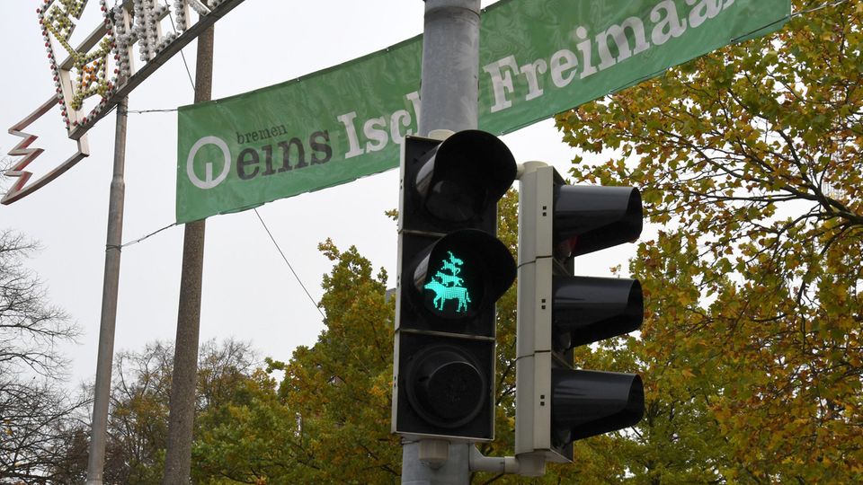 Die schönsten Ampelmännchen Deutschland Ampel mit dem Motiv der Bremer Stadtmusikanten